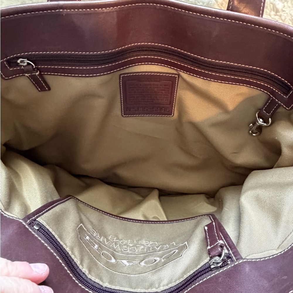 Coach Vintage Gray Suede-Brown Leather #5995 Tote 16.5x12.5 2003 - Picture 14 of 15